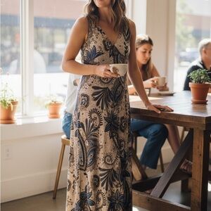 Paisley Maxi Dress in Blue and Cream